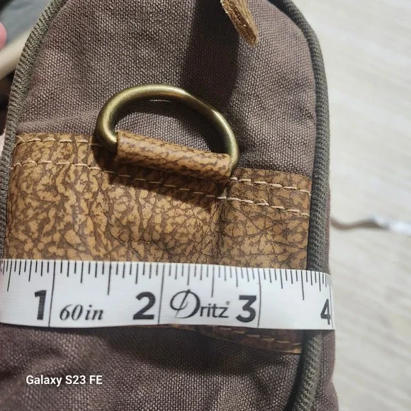 Myra Bag Amaryllis Upcycled Canvas & Cowhide Messenger Bag Rustic Western - Picture 12 of 13